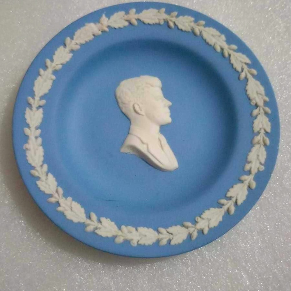 JFK commemorative Wedgwood blue plate.
4.5 inches in diameter.